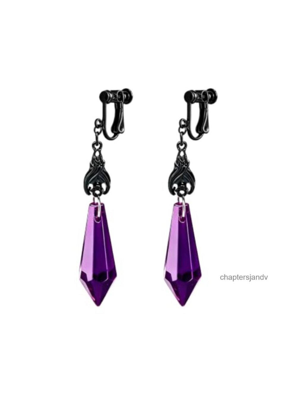 Gothic Bat Clip On Earrings Teardrop Crystal Dangle